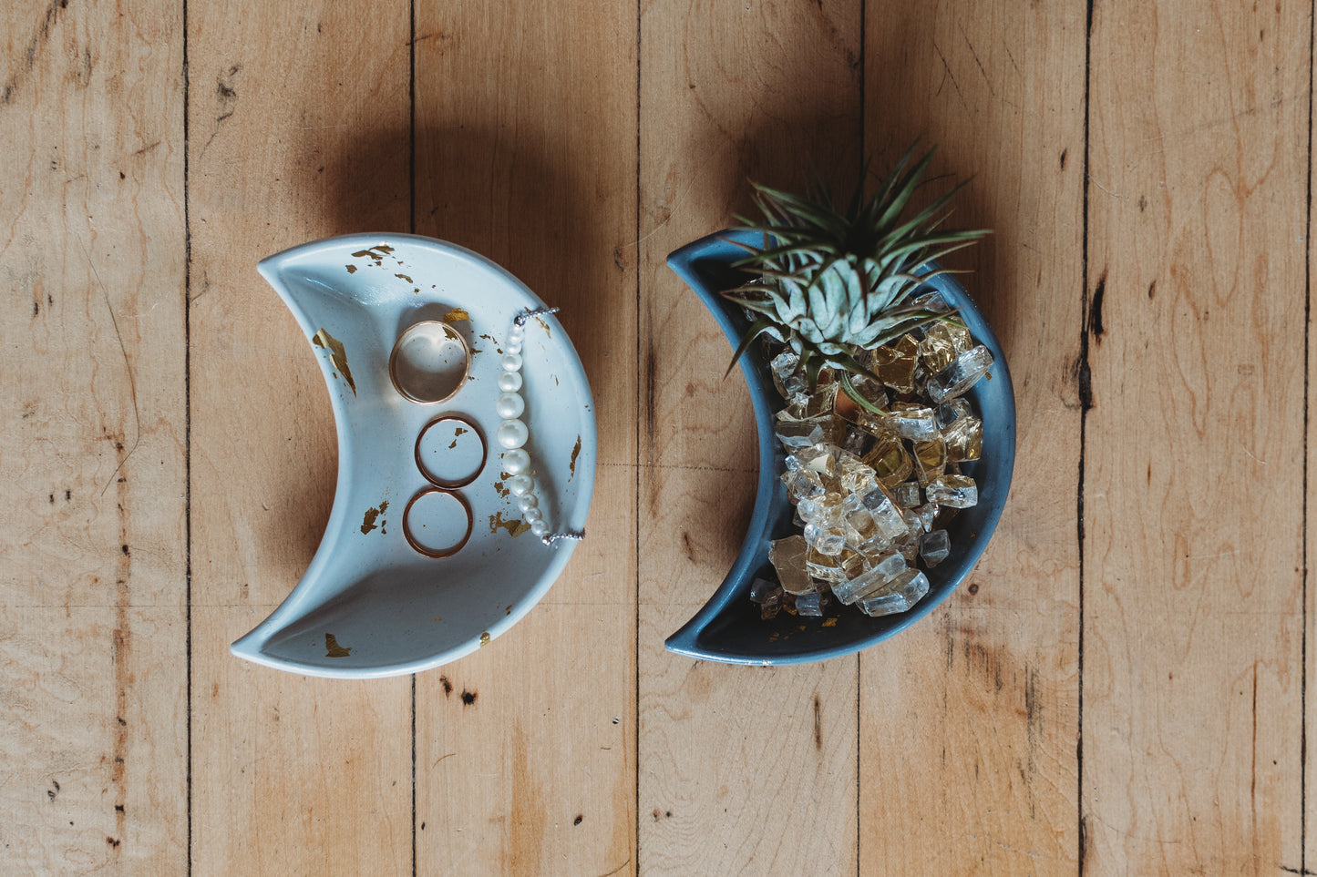 Handmade Moon Concrete Trinket Dish: Gold Foil Lunar Jewelry Coaster