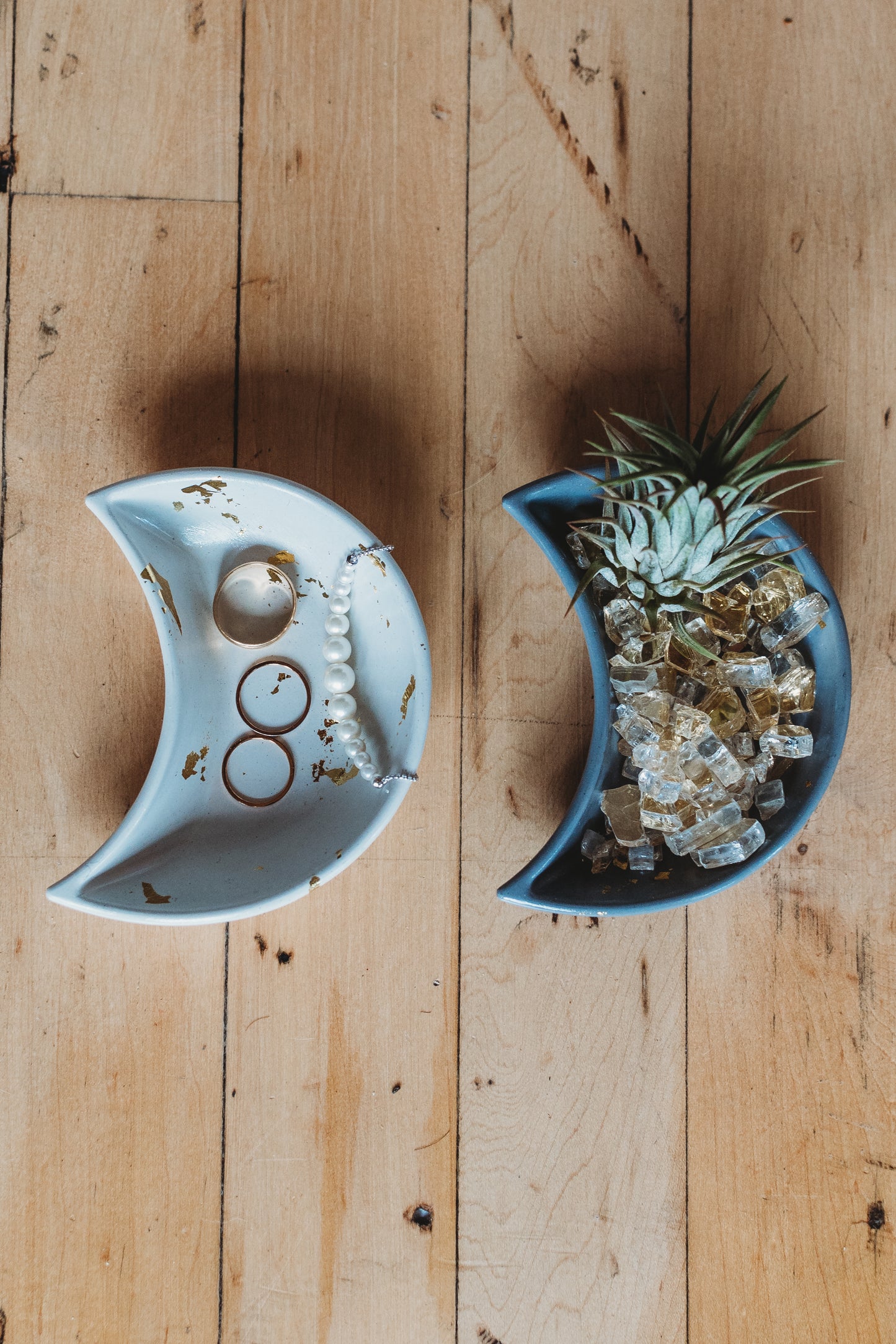 Handmade Moon Concrete Trinket Dish: Gold Foil Lunar Jewelry Coaster