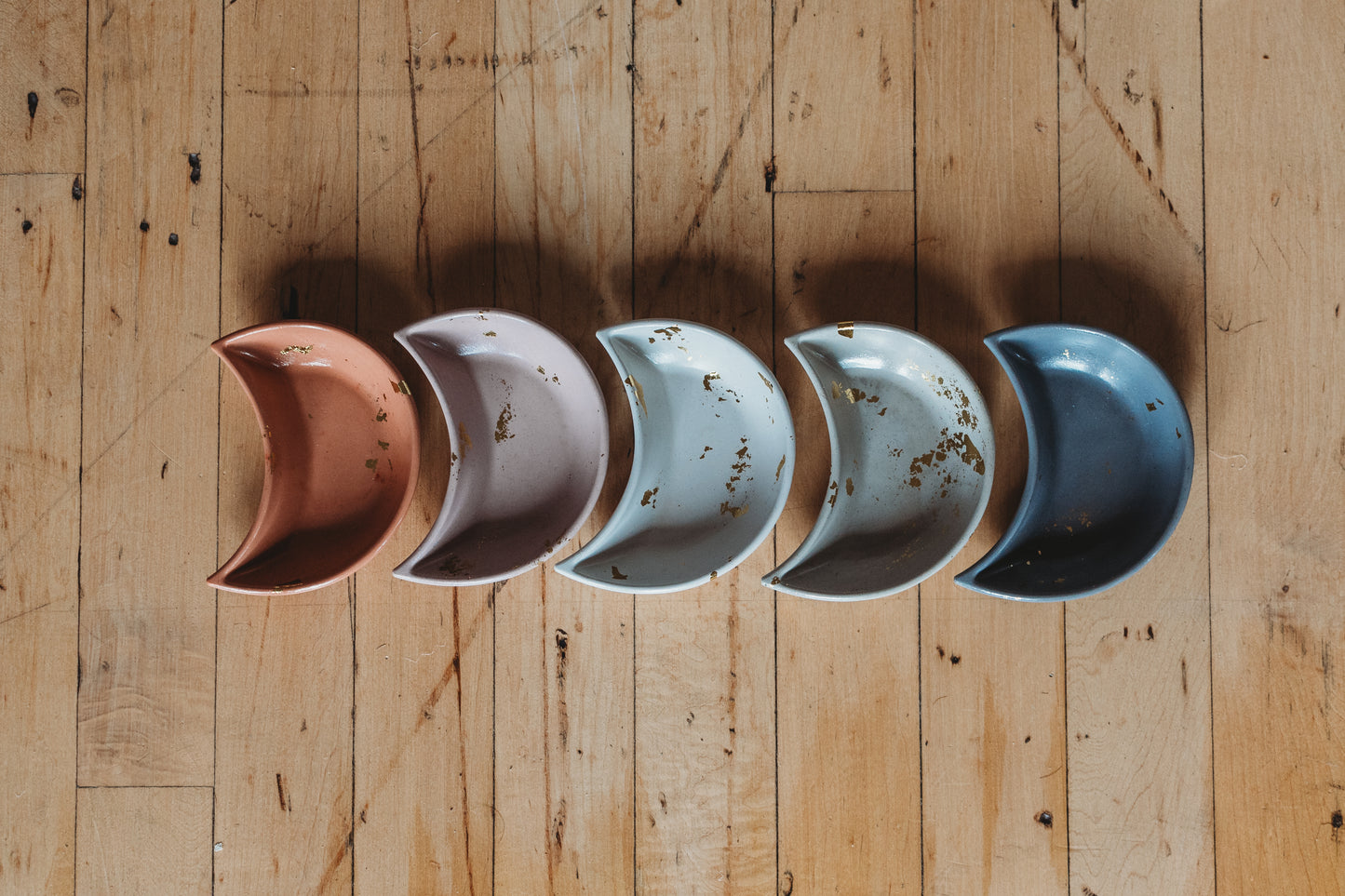 Handmade Moon Concrete Trinket Dish: Gold Foil Lunar Jewelry Coaster