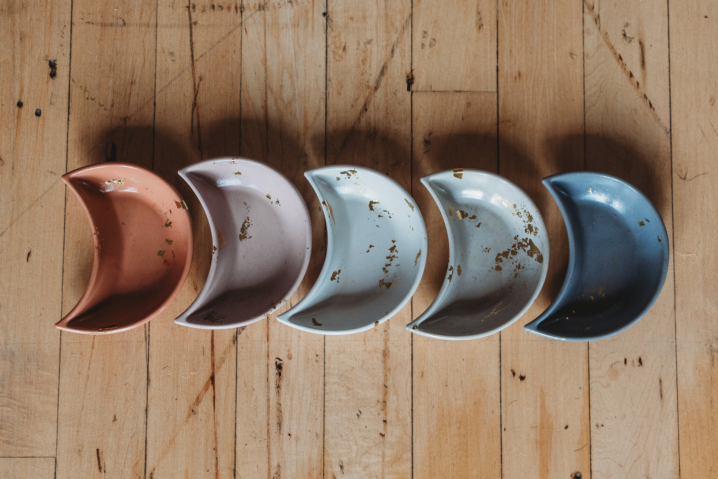 Handmade Moon Concrete Trinket Dish: Gold Foil Lunar Jewelry Coaster