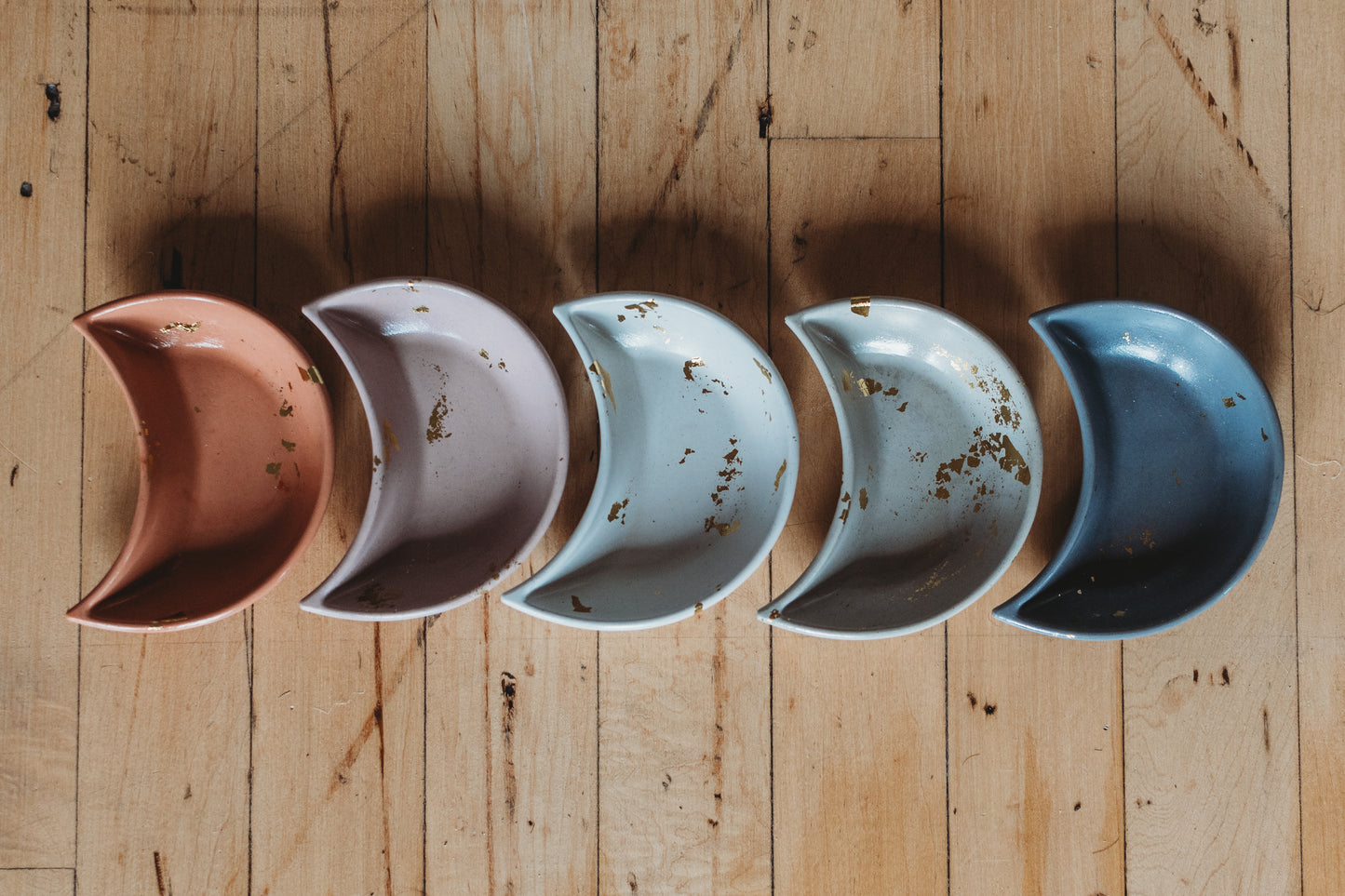 Handmade Moon Concrete Trinket Dish: Gold Foil Lunar Jewelry Coaster