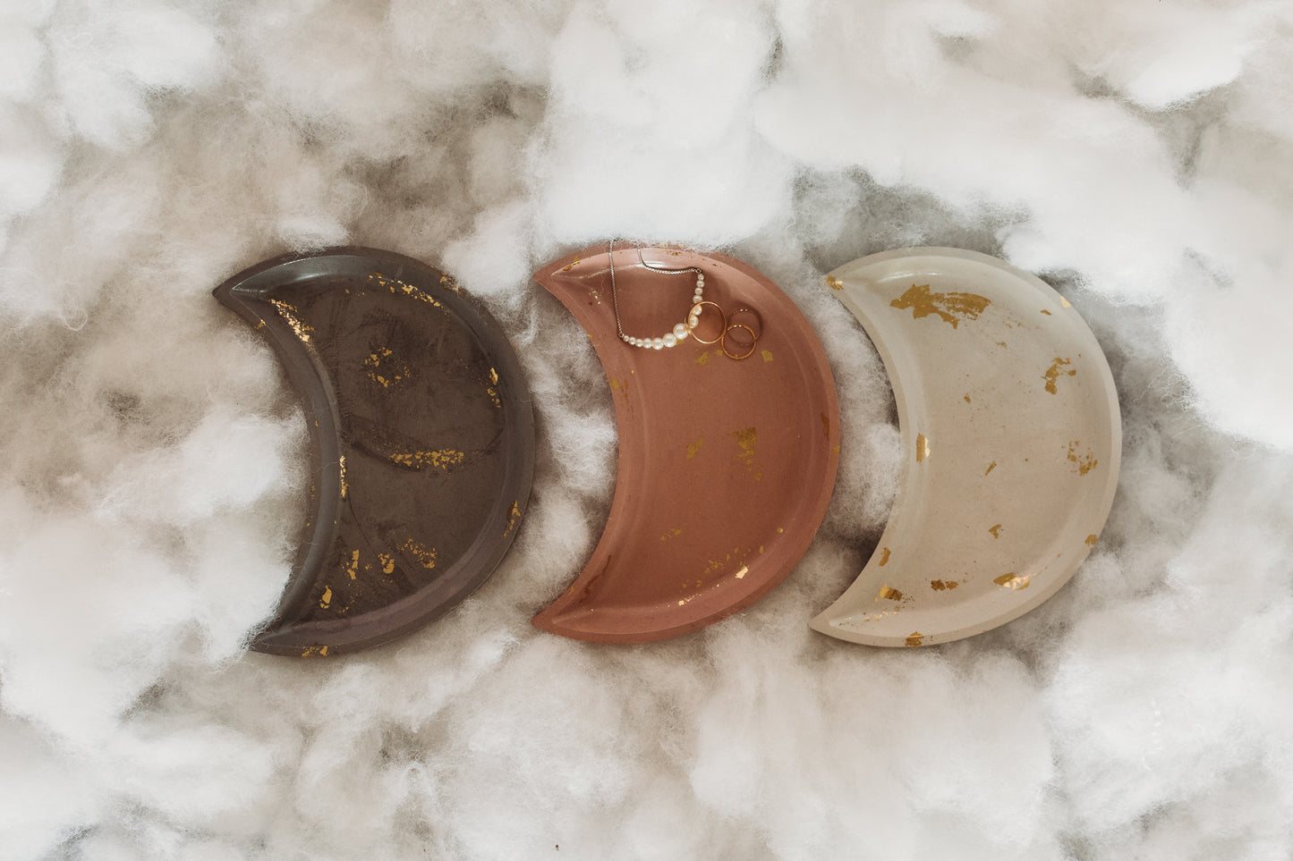Handmade Moon Concrete Trinket Dish: Gold Foil Lunar Jewelry Coaster