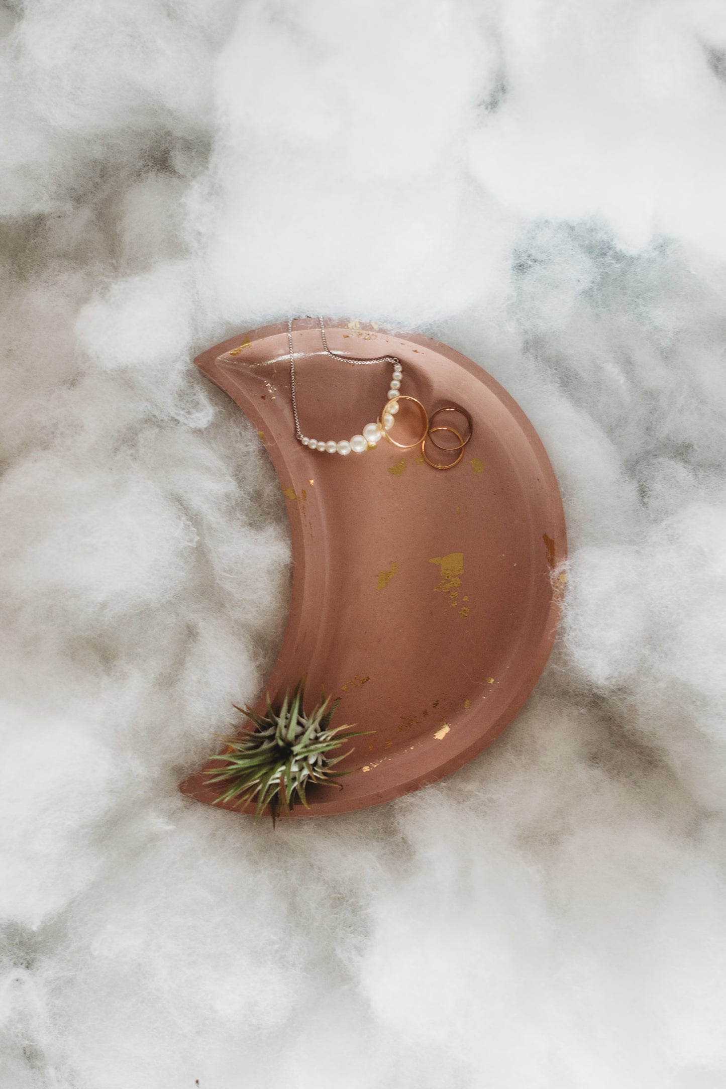 Handmade Moon Concrete Trinket Dish: Gold Foil Lunar Jewelry Coaster