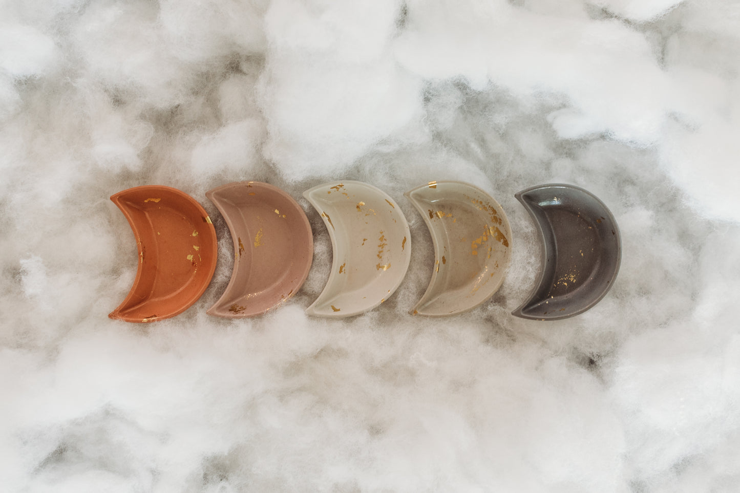 Handmade Moon Concrete Trinket Dish: Gold Foil Lunar Jewelry Coaster