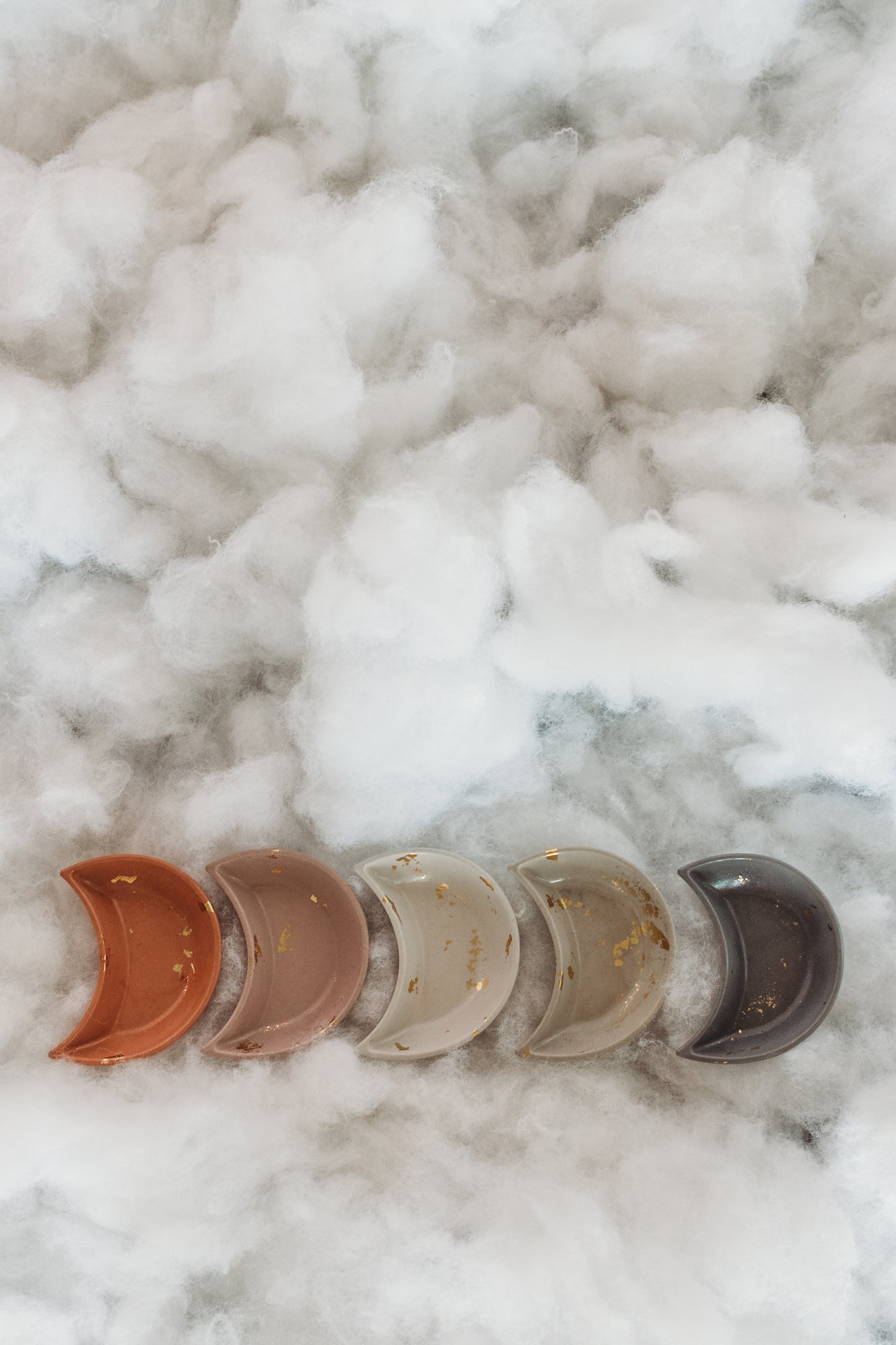 Handmade Moon Concrete Trinket Dish: Gold Foil Lunar Jewelry Coaster