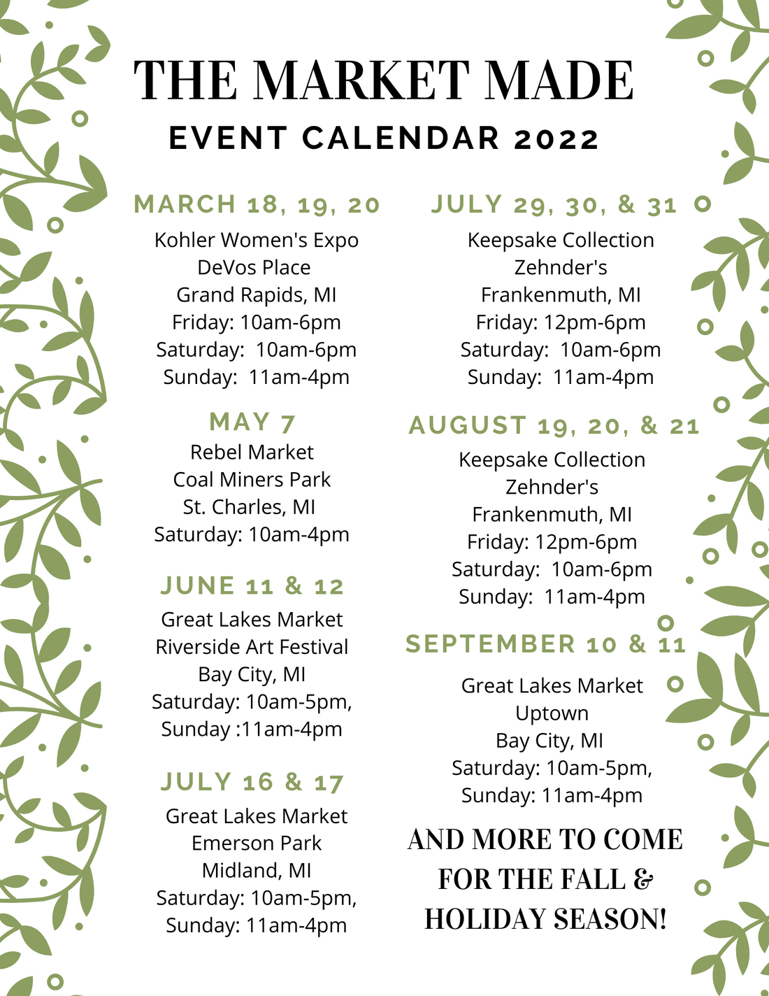 The Market Made Event Calendar 2022