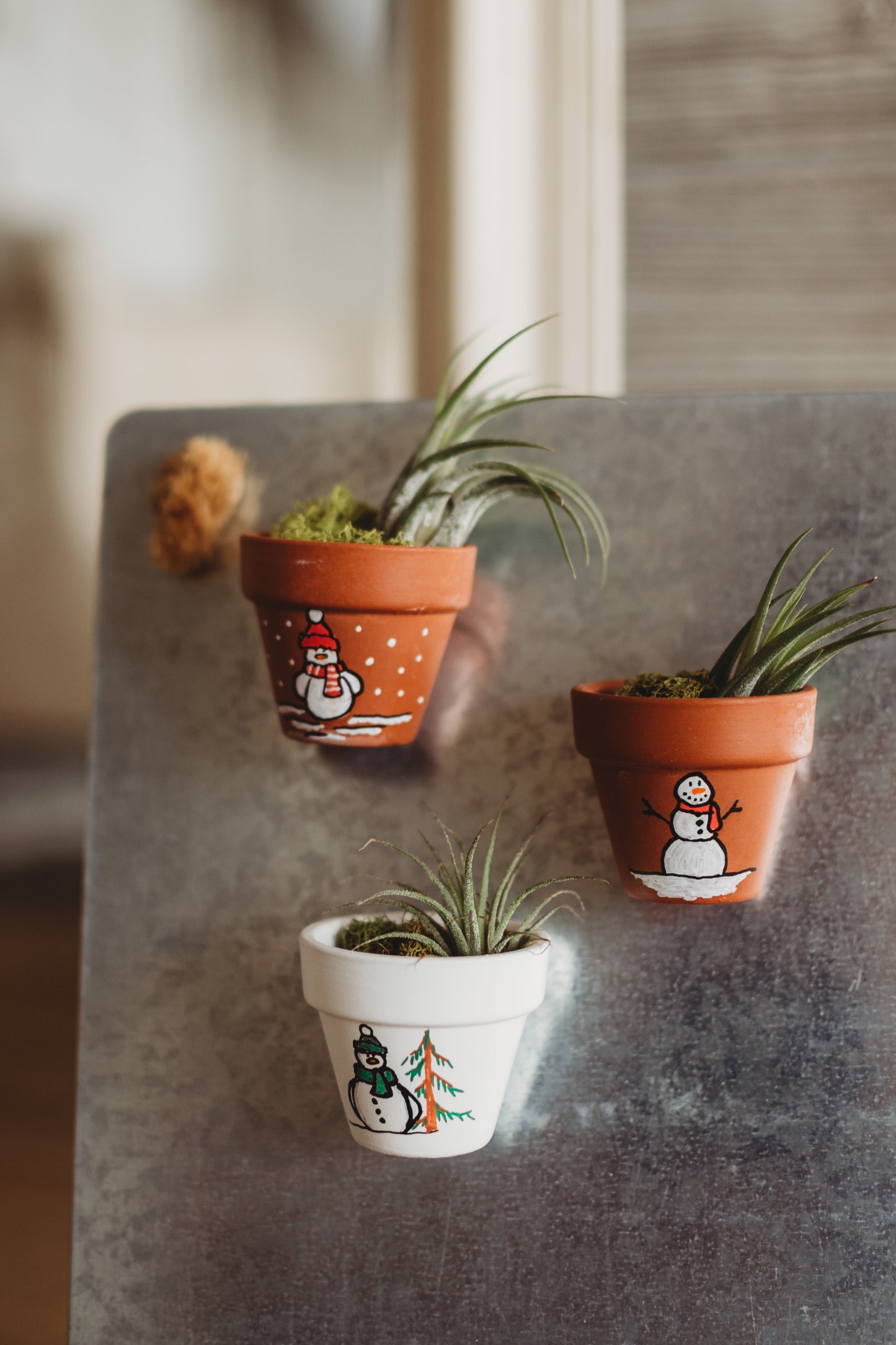 Holiday Hand-Painted Mini Pot Magnets | Mini Christmas Plant Magnets | Plant Refrigerator Magnets