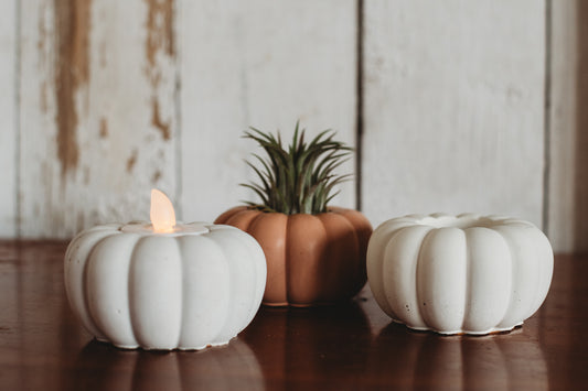 Handmade Pumpkin Decor | Halloween Concrete Decor | Pumpkin Tea light Holder