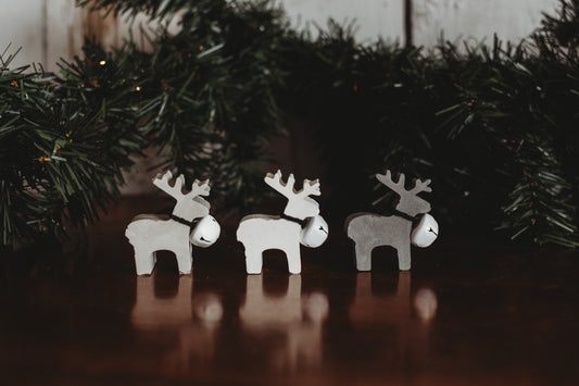 Set of 3 Mini Reindeers | Handmade Concrete Decor | Cute Tabletop Holiday Decor